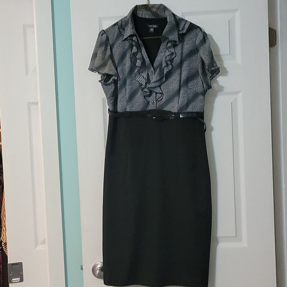 Black dress with patterned top and empire waist